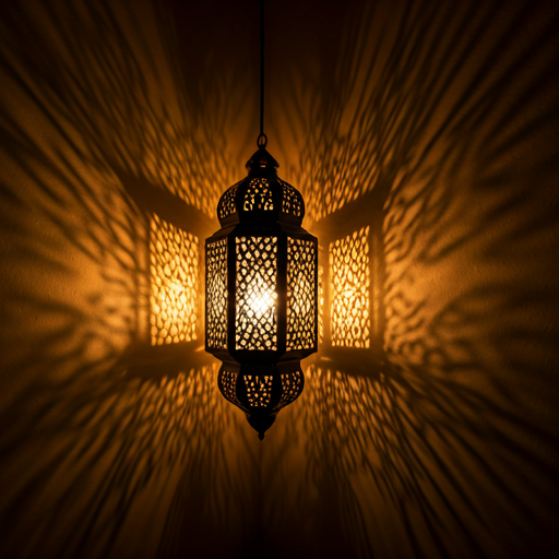 Moroccan lanterns casting intricate shadows
